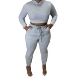 Gray Lace Up Back Cropped Hoodie and Pants Set