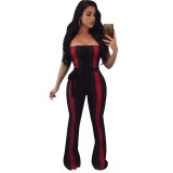 Black & Red Strapless Jumpsuit with Belt