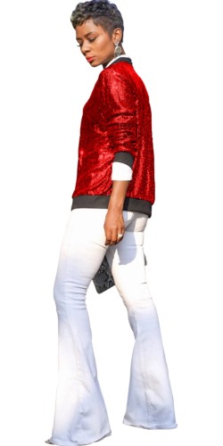 Shiny Red Long Sleeve Zipper Jacket