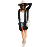 Black Knitted Long Sleeve Cardigan with Pockets
