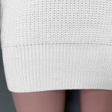 Boat Neck White Bubble Sleeve Sweater Dress