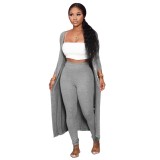 Gray Tight Pants with Matching Long Cardigan