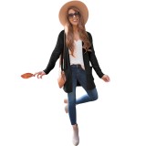 Black Knitted Long Sleeve Cardigan with Pockets