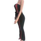 Black & Red Strapless Jumpsuit with Belt