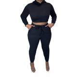Black Lace Up Back Cropped Hoodie and Pants Set