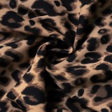 Long Sleeve Tie Waist Leopard Print Elegant Blouse