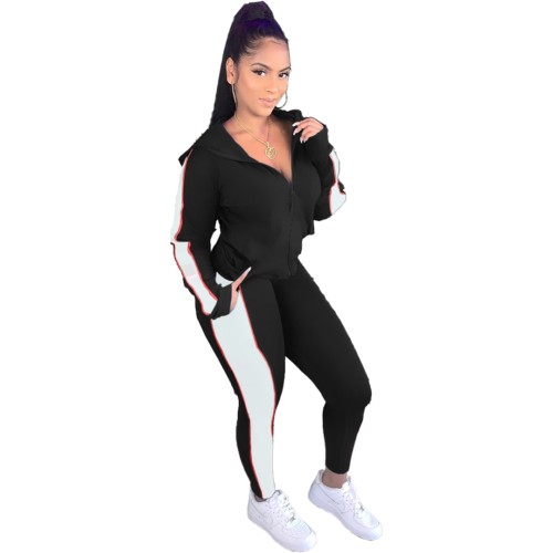 Contrast Panel Zipper Hooded Tracksuit