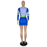 Contrast Blue Print Bodycon Mini Dress