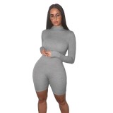 Sports Mock Neck Sexy Long Sleeve Bodycon Romper