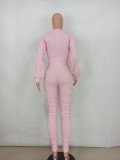 Pink Bishop Sleeve Ruched Bodycon Jumpsuit