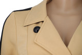 Plus Size Khaki Peplum Belted Coat with Contrast Panel