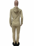 Khaki Solid Warm Hooded Sweatsuits