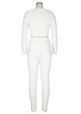 Ruched White Tie Front Crop Top & Pants Set