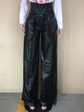 Black PU Leather High Waist Wide Leg Pants
