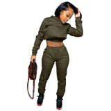 Army Green Solid Warm Hooded Sweatsuits