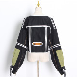 Contrast Black Retro Design Short Jacket