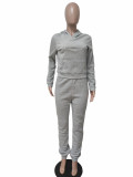 Light Gray Solid Warm Hooded Sweatsuits