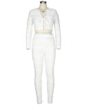 Ruched White Tie Front Crop Top & Pants Set
