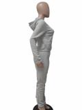 Light Gray Solid Warm Hooded Sweatsuits