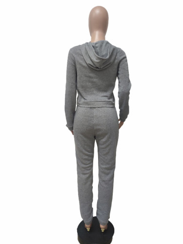 Dark Gray Solid Warm Hooded Sweatsuits