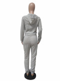 Light Gray Solid Warm Hooded Sweatsuits