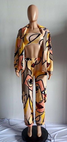 Abstract Print Casual Three Piece Set