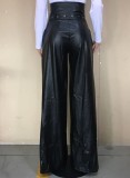 Black PU Leather High Waist Wide Leg Pants