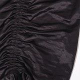 Black Silky Sexy Drawstrings Mini Dress