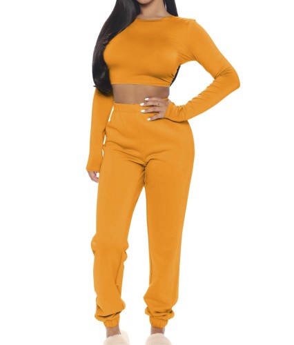 Orange Crop Top and Leisure Pants Set