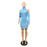 Blue High Neck Cutout Shoulder Mini Dress