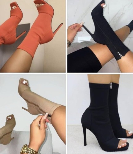Open Toe Thin High Heel Boots for Women