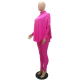 Hop Pink Bat Sleeve Slit Top & Pants Two Piece Set