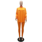 Orange Bat Sleeve Slit Top & Pants Two Piece Set