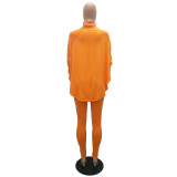 Orange Bat Sleeve Slit Top & Pants Two Piece Set