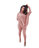 Pink Bat Sleeve Slit Top & Pants Two Piece Set