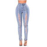 Hollow Out Lace Up Street Style Jeans