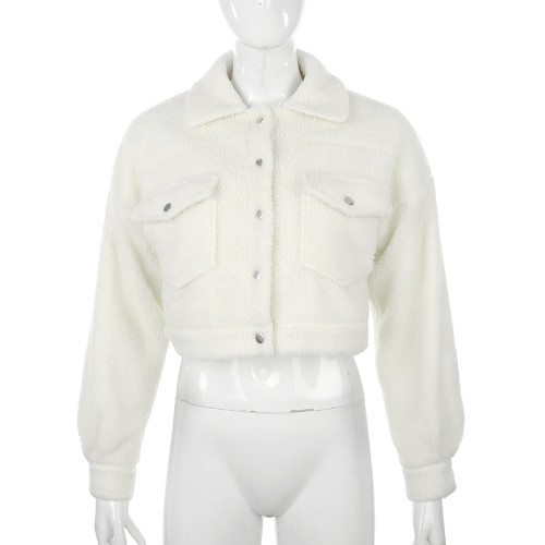 White Burbur Fleece Short Jacket