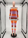 Striped Orange Bodycon Jumpsuit