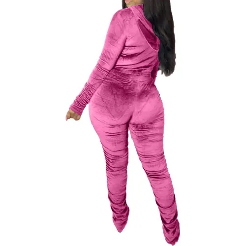 Velvet Pink Ruched Hooded Sweatsuit
