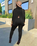 Black Back Slit Cowl Neck Top & Tight Pants Set
