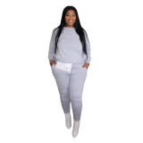 Plus Size Gray Autumn Two Piece Pants Set