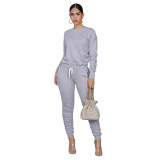 Gray Long Sleeve Ruched Casual Top & Pants