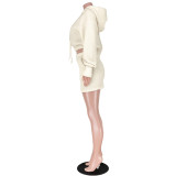 Beige Burbur Fleece Two Piece Mini Skirt Set