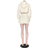 Beige Burbur Fleece Two Piece Mini Skirt Set