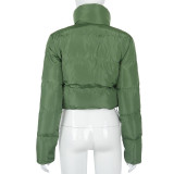 Army Green Warm Zipper Short Bread Jacket with Pockets