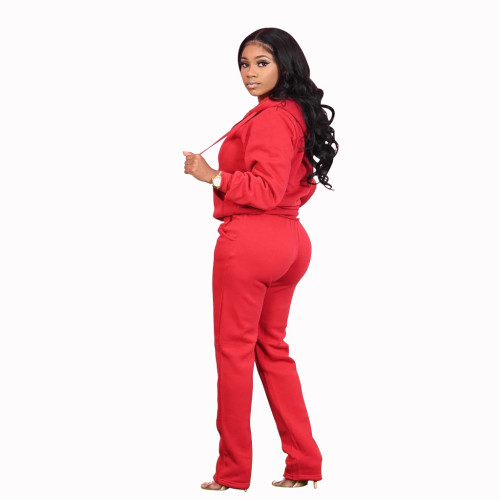 Red Warm Straight Leg Hooded Tracksuit