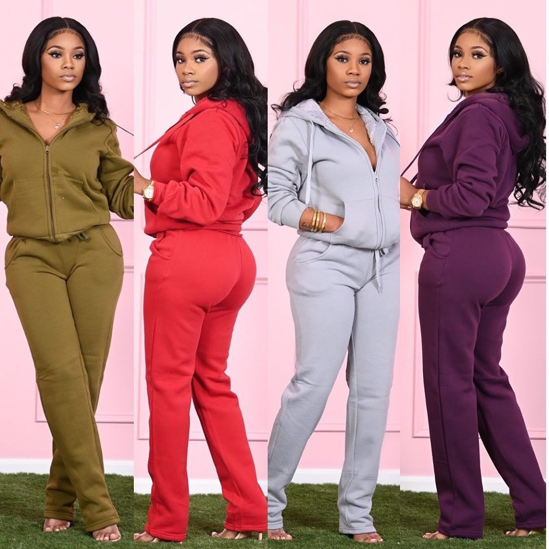 Army Green Warm Straight Leg Hooded Tracksuit On Sale For US$ 9.34 - www.lover-pretty.com
