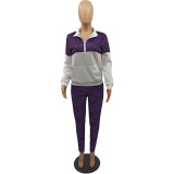 Plus Size Purple Camo Patchwork Two Piece Pants Set