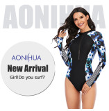 Floral Patchwork Surfing Long Sleeve One Piece Swimsuit