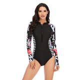Floral & Striped Contrast Surfing One Piece Rash Guard
